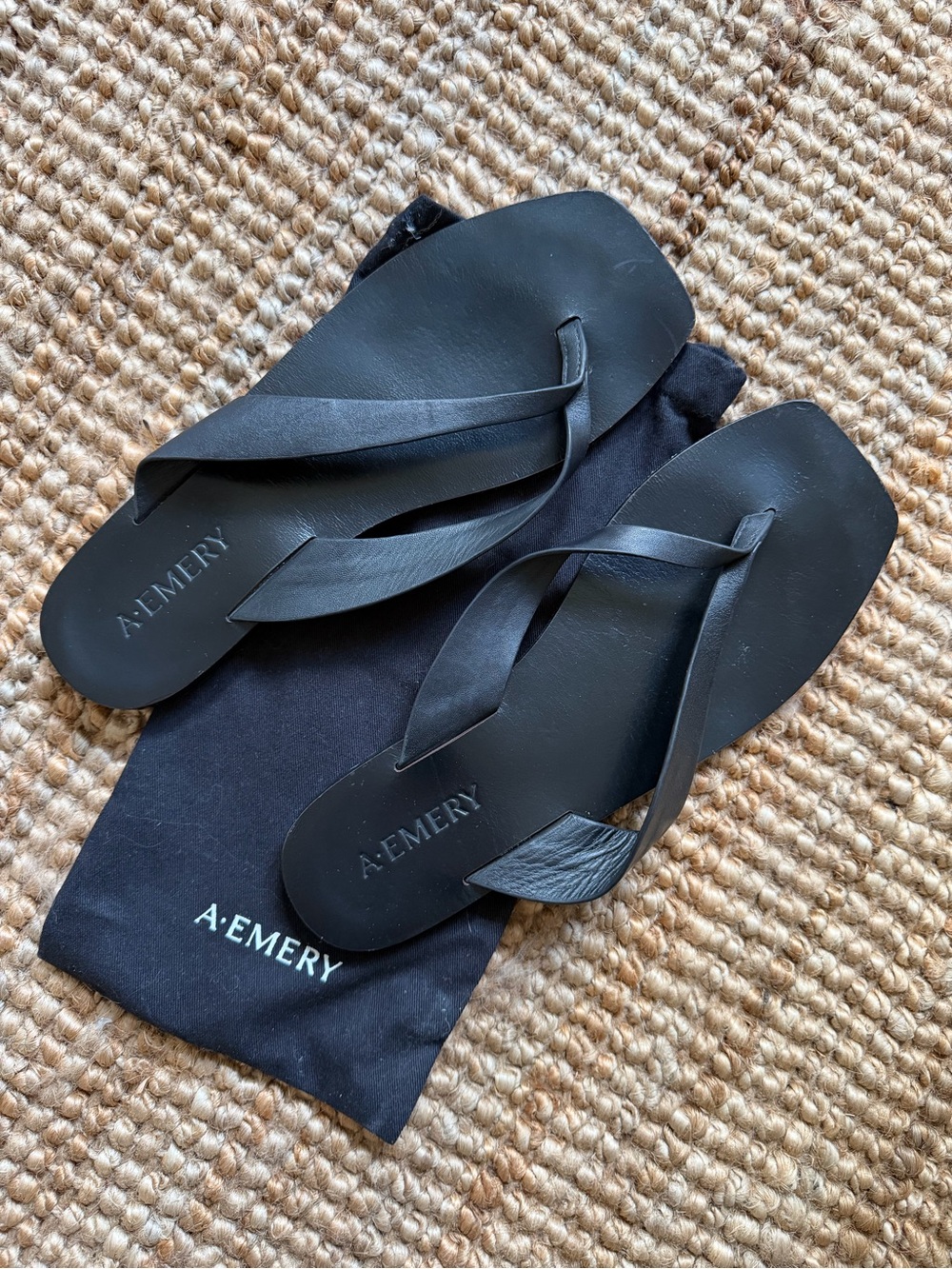 A.Emery Black Leather Kinto Sandals, Size 9